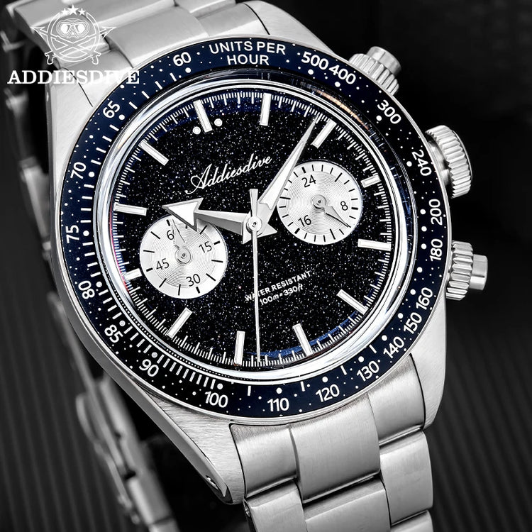 ADDIESDIVE New Quartz Watch Luxury VK64 Chronograph Men Wristwatches BGW9 Luminous Diving 100m Waterproof 316L Stainless Steel