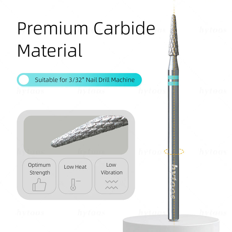 HYTOOS Round Cone Diamond Cut Pro Nail Drill Bits Chrome Russian Cuticle Bit for Electric Nail Drill Dead Skin Cleaner Prep Tool