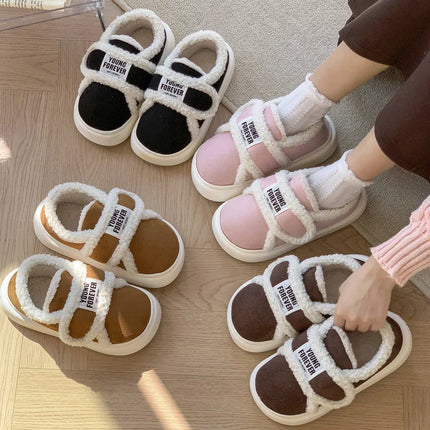 Indoor Warm Cotton Slippers For Women Winter Platform Shoes Soft Plush Thick Sole Girls Home Floor Daily Walking Fluffy Shoes