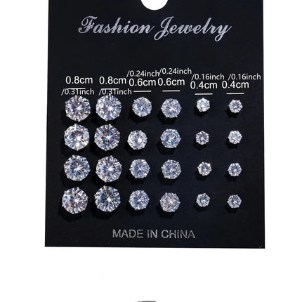 Set da 12 paia di orecchini a bottone in acciaio inossidabile color argento CZ con boccioli di pietre preziose orecchini rotondi accessori per gioielli unisex platinumshop