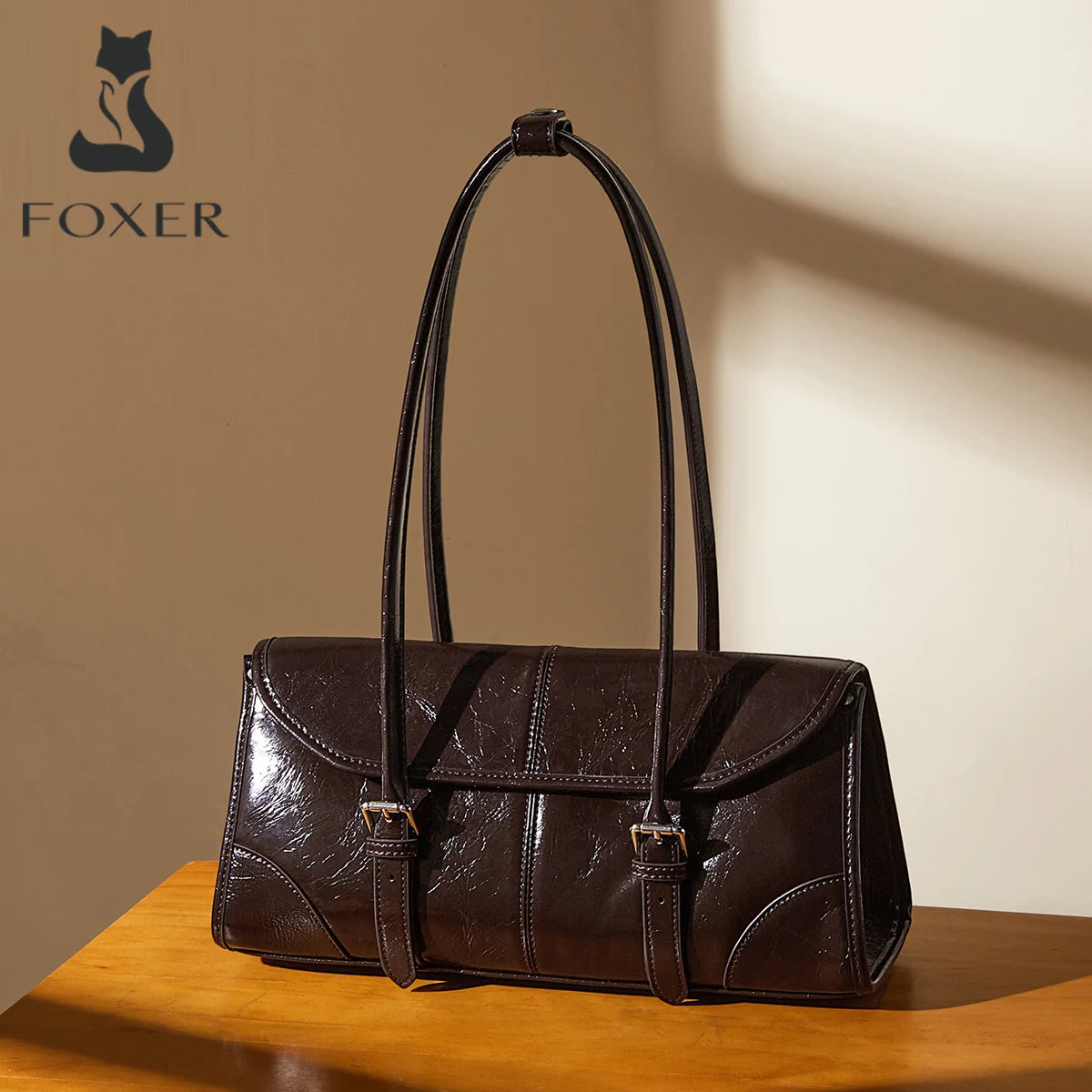 FOXER Lady's Shoulder Bag Genuine Leather Cross Body Bag 2025 Autumn Winter Large Capacity Travel Bag Commute Work Elegant