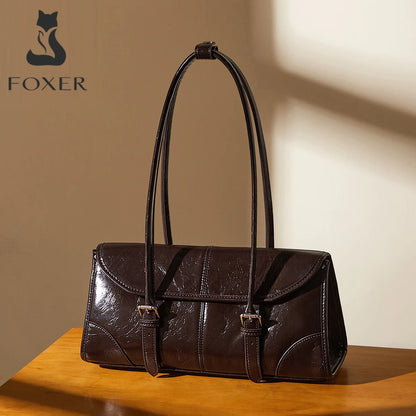 FOXER Lady's Shoulder Bag Genuine Leather Cross Body Bag 2025 Autumn Winter Large Capacity Travel Bag Commute Work Elegant