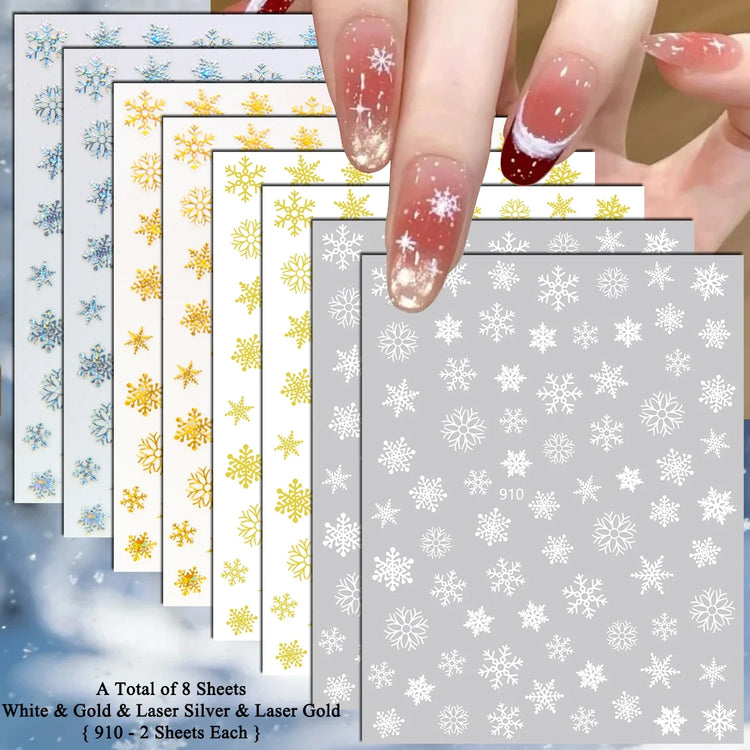 4 to 24 Sheets Xmas Snowflake Gold Silver Blue Holographic Self-Adhesive Winter Christmas Decor DIY Manicure Nail Art Stickers