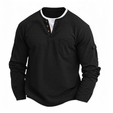 2025 T-shirt fake two-piece double-layer V-neck fashionable splicing plus size base shirt pocket men's long sleeved T PlatiNum