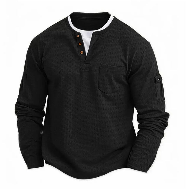 2025 T-shirt fake two-piece double-layer V-neck fashionable splicing plus size base shirt pocket men's long sleeved T PlatiNum