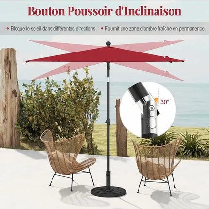 213×140cm Rectangular Patio Umbrella with 30° Push Button Opening, Portable Outdoor Umbrella with 2-Section Tilting Design and Carry Bag