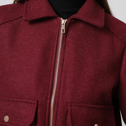 KONDALA Red Bordeaux Loose Jakcets Women Zipper Pockets Short Coats Fashion 2025 Autmn Elegant Bomer Jackets Elegant Outwears