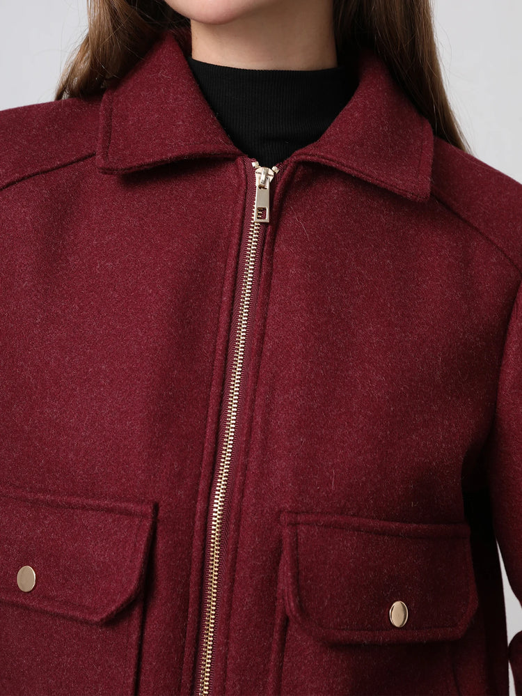 KONDALA Red Bordeaux Loose Jakcets Women Zipper Pockets Short Coats Fashion 2025 Autmn Elegant Bomer Jackets Elegant Outwears