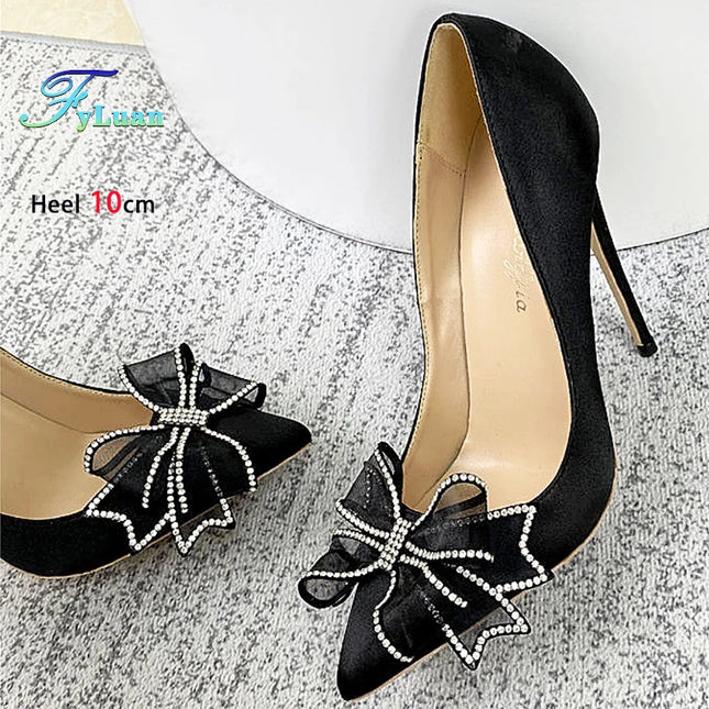 Bling Rhinestone Summer Evening Party High Heels Women 8-12cm Fashion Bow-knot Party Pumps Elegant Women's Shoes Size 34-45