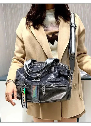 Large Capacity Handbag Female 2024 New Trend High-Grade Fashion Sequins Messenger Bag Luxury Designer Casual Tote Shoulder Bags PlatiNum
