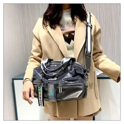 Large Capacity Handbag Female 2024 New Trend High-Grade Fashion Sequins Messenger Bag Luxury Designer Casual Tote Shoulder Bags PlatiNum