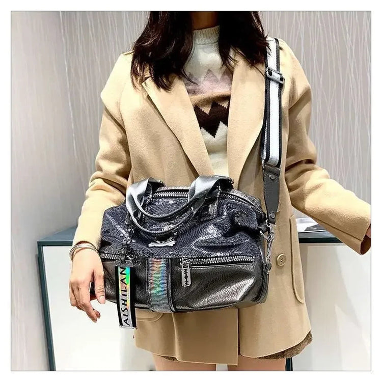 Large Capacity Handbag Female 2024 New Trend High-Grade Fashion Sequins Messenger Bag Luxury Designer Casual Tote Shoulder Bags PlatiNum