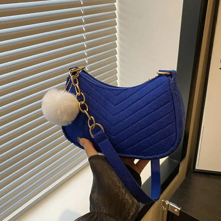 Mini Women Shoulder Bags Fashion Felt Women's Bag Design Advanced Underarm Handbags Mini Saddle Bag PlatiNum