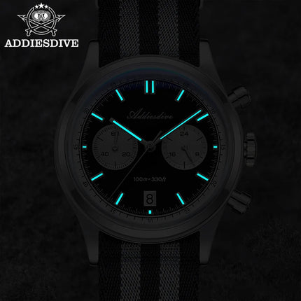 ADDIESDIVE AD2542 Luxury Quartz Chronograph Watch for Men Japanese 0S21 Movement 38mm Stainless Steel Case BGW9 Lume 100M Waterp