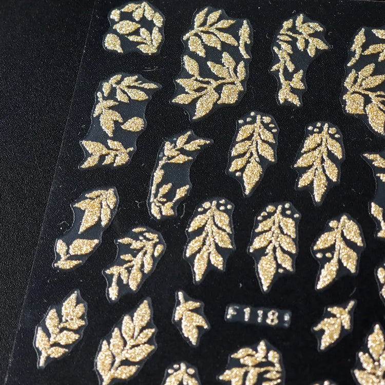 2PCS Golden Glitter Leaf Nail Art Stickers Shinny Christmas Trees Snowflake Sliders Japanese Winter Y2K Leaves Manicure Decor