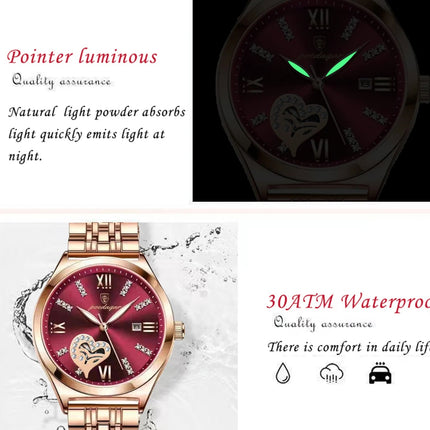 POEDAGAR Orologi di lusso da donna Orologio da donna impermeabile con data luminosa in acciaio inossidabile Orologio da polso da donna al quarzo alla moda elegante platinumshop