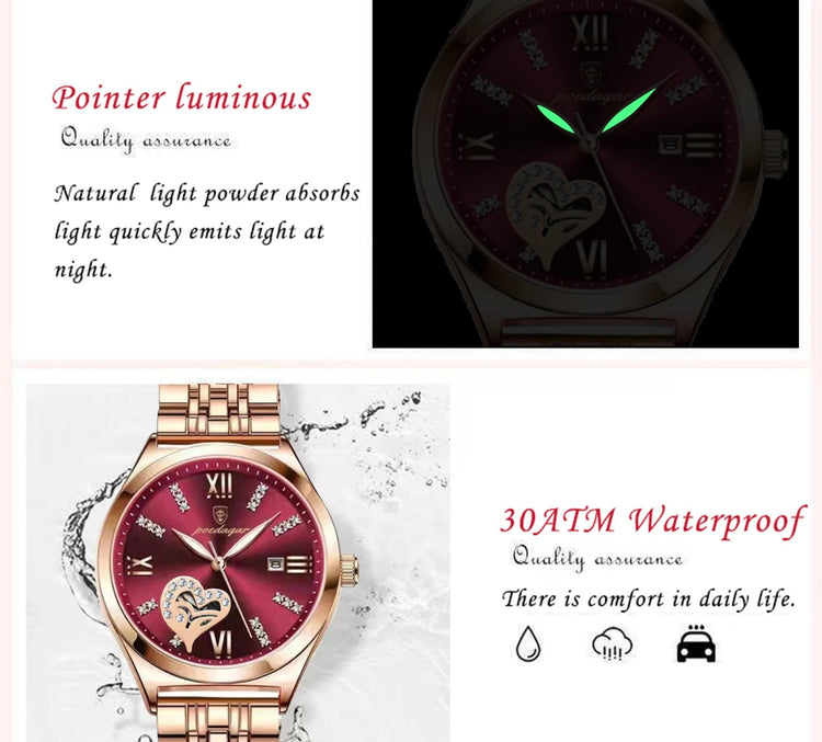 POEDAGAR Orologi di lusso da donna Orologio da donna impermeabile con data luminosa in acciaio inossidabile Orologio da polso da donna al quarzo alla moda elegante platinumshop