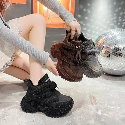 7.5cm Height Increase Autumn and Winter Thick Soled Women's Sports Shoes 2026 New Casual Walking Sneakers Ladies' Dad Shoes