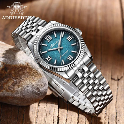 ADDIESDIVE New 36mm Watch for Men AD2512 Luxury Sapphire VH31 Quartz Wristwatch 100m Waterproof Stainless Steel Luminous Watches