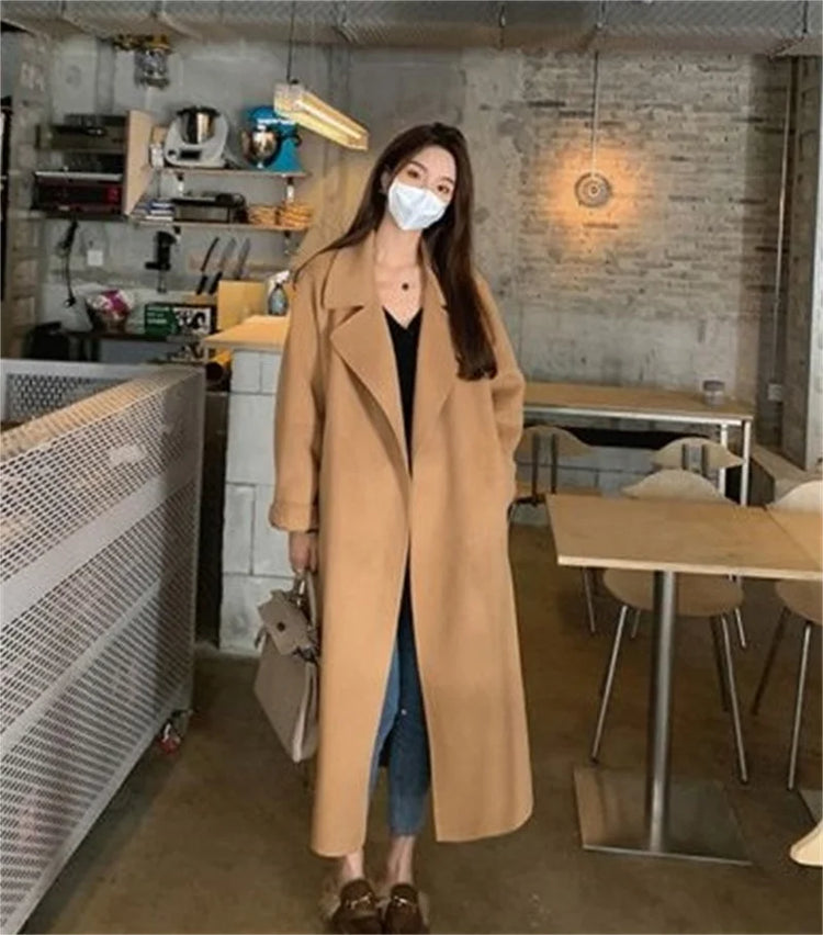 Double-sided Cashmere Big Collar Women's Coat 100% Pure Wool Reversible Woolen Coat High-End Fashion Loose Women's Wear 2026
