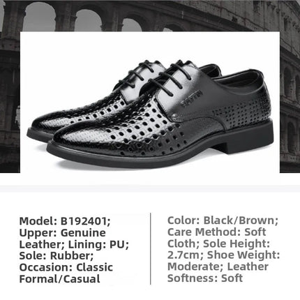 Scarpe Formali da Uomo in Pelle Traspirante con Design Traforato, Casual Estive a Punta Tonda e Tacco Basso, Comode da Indossare
