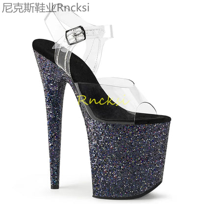 20cm High-heeled sandals women's new transparent word with high heels, stilettos and sexy super high-heeled sandals