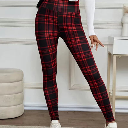 Women Lamb Wool Plaid Leggings Autumn Winter Out Wear Vintage Street Warm Leggings Woman High Waist Thicken Plush Lined Leggings PlatiNum