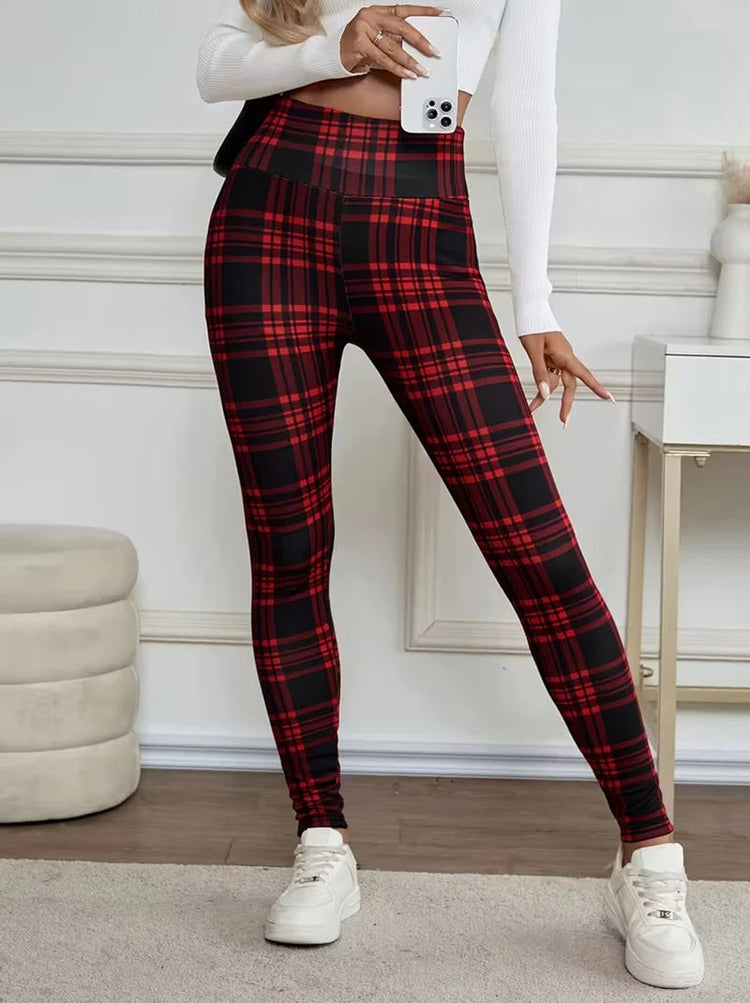 Women Lamb Wool Plaid Leggings Autumn Winter Out Wear Vintage Street Warm Leggings Woman High Waist Thicken Plush Lined Leggings PlatiNum