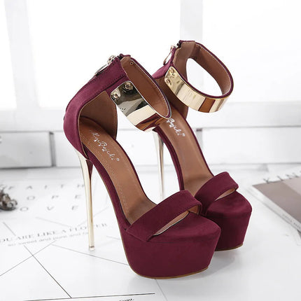 2026 Fashion Designer Metal Ankle Strap Women 16CM Heels Platform Sandals Shoes Female High Heels Sexy Party Dance Ladies Shoes PlatiNum