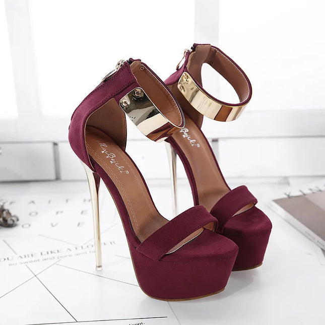 2026 Fashion Designer Metal Ankle Strap Women 16CM Heels Platform Sandals Shoes Female High Heels Sexy Party Dance Ladies Shoes PlatiNum
