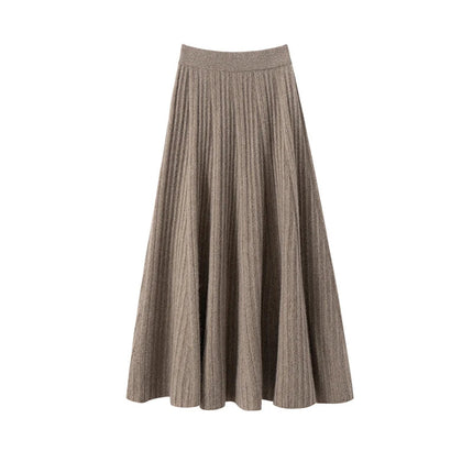 TLOML Luxury Women's 100% Cashmere Skirt Pleated Mid-Calf Skirt Autumn Winter Office Lady Grace Style Skirt Cashmere Knitwear PlatiNum