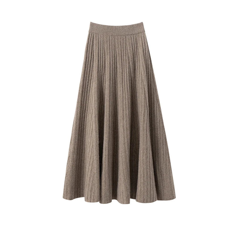 TLOML Luxury Women's 100% Cashmere Skirt Pleated Mid-Calf Skirt Autumn Winter Office Lady Grace Style Skirt Cashmere Knitwear PlatiNum
