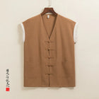 Canotte da Uomo in Cotone Stile Cinese Senza Maniche, Gilet Casual Vintage con Scollo a V, Traspiranti Estivi, Vestibilità Ampia