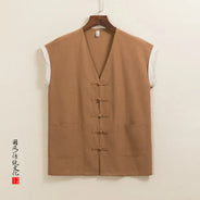 Canotte da Uomo in Cotone Stile Cinese Senza Maniche, Gilet Casual Vintage con Scollo a V, Traspiranti Estivi, Vestibilità Ampia
