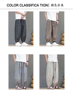 Men's Corduroy Chinese Style Wide Leg Trousers, Lantern Pants, Comfortable and Breathable for Autumn and Winter, Casual Joggers