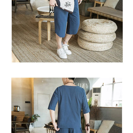 Stile giapponese Kimono T-shirt a maniche corte Pantaloni Due pezzi Top da uomo Pantaloni Abiti da uomo Giappone Harajuku Yukata Cardigan Costume