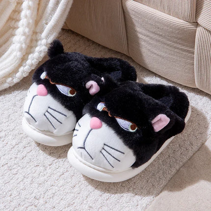 Fluffy Slippers Women Cute Cartoon Winter Plush Home Shoes Girls Casual Large Size Flats