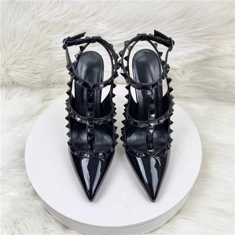 Nuovi sandali con tacco alto con borchie sottili, scarpe da donna sexy, scarpe Liuding, scarpe da donna finte e tacchi alti