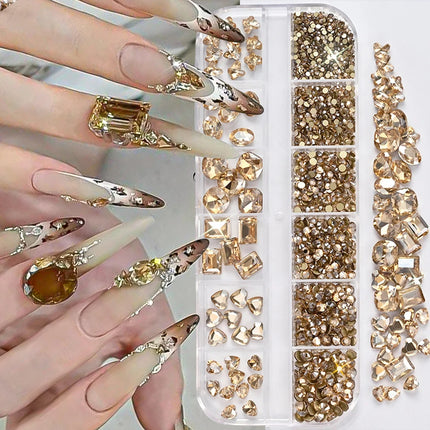 12 Grids 3D Pink Valentine's Diamond for Nails Art Bling Love Heart Oval Square Glass Rhinestones DIY Manicure Decorations