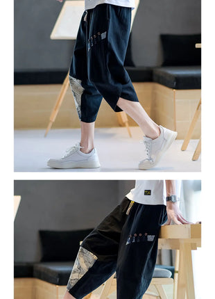 Pantaloni Kimono giapponesi da uomo in cotone traspirante Samurai Abbigliamento Pantaloni da uomo Stampa allentata Pantaloncini Harem retrò Pantaloni Hip Hop Harajuku