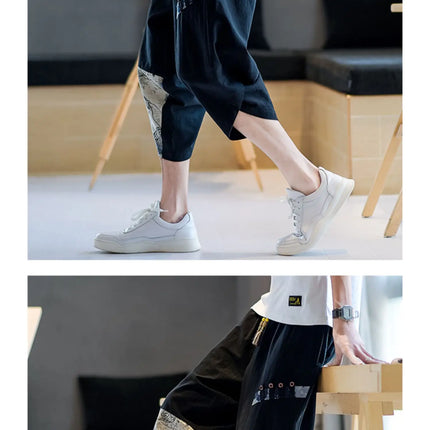Pantaloni Kimono giapponesi da uomo in cotone traspirante Samurai Abbigliamento Pantaloni da uomo Stampa allentata Pantaloncini Harem retrò Pantaloni Hip Hop Harajuku