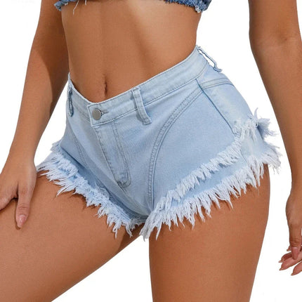 Women Vintage Tassels Denim Shorts Summer Loose A-line Jean Shorts Casual Women Office Trousers Streetwear Nightclub Clothing PlatiNum