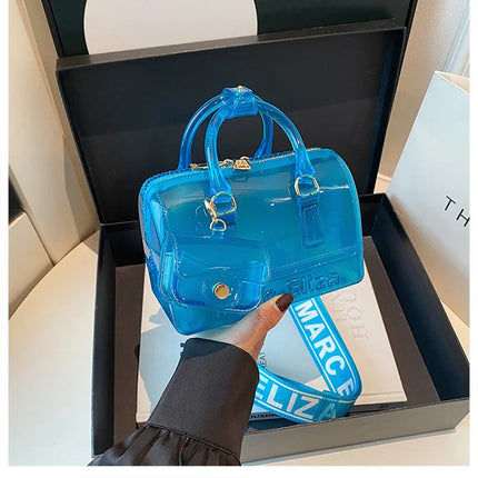 2025 Transparent PVC Beach Bag, Korean Style, Fresh and Sweet Silicone Shoulder Bag, Medium Size with Zipper Closure