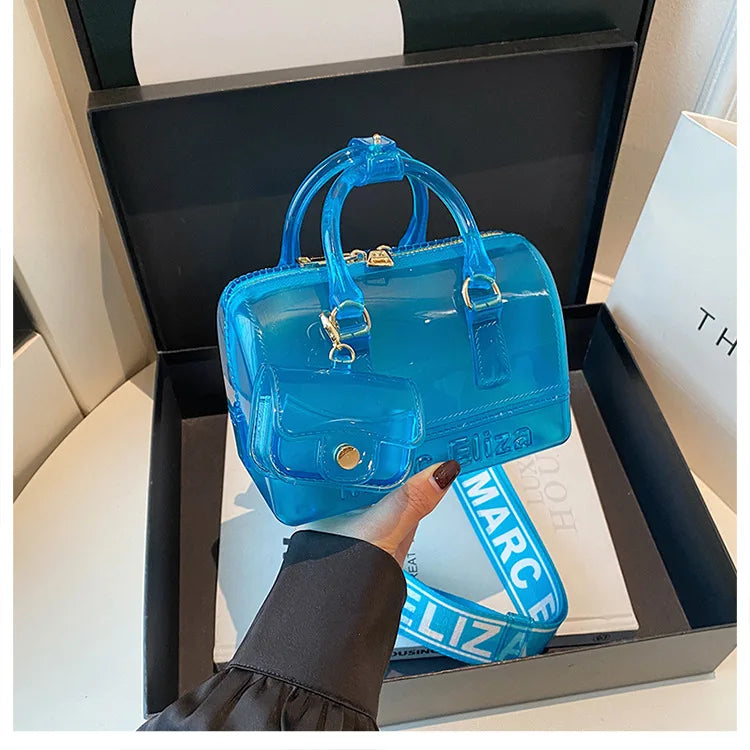 Borsa da Spiaggia in PVC Trasparente 2025, Stile Coreano, Borsa a Tracolla Fresca e Dolce in Silicone, Misura Media con Chiusura a Cerniera