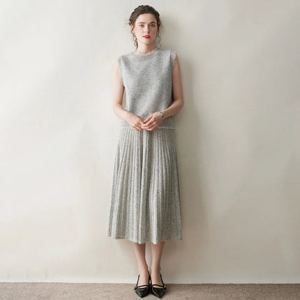 2025 New Grace Women's Cashmere Long Pleated Skirt Autumn Winter Office Lady Cashmere Skirt 100% Cashmere Pupular Dress Skirt PlatiNum