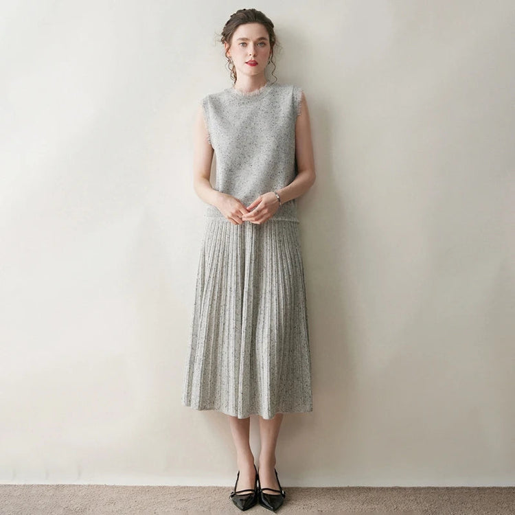 2025 New Grace Women's Cashmere Long Pleated Skirt Autumn Winter Office Lady Cashmere Skirt 100% Cashmere Pupular Dress Skirt PlatiNum