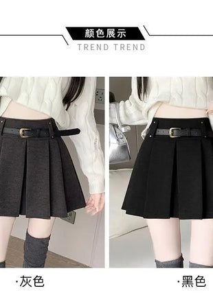 Autumn and Winter 2025 New High-waisted A-line Skirt College Style Sweet Versatile Woolen Pleated Skirt PlatiNum
