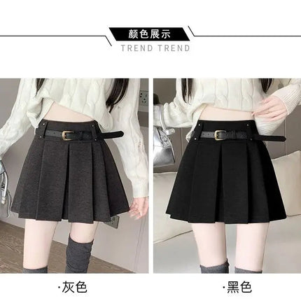 Autumn and Winter 2025 New High-waisted A-line Skirt College Style Sweet Versatile Woolen Pleated Skirt PlatiNum