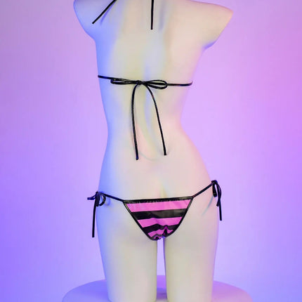 Set bikini in pelle con stampa a strisce classiche Nuovo costume da bagno sexy con fasciatura Costumi da bagno donna Costumi da bagno estivi Costume da bagno taglio alto platinumshop