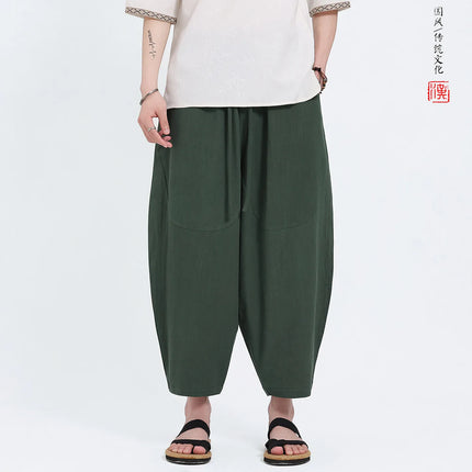 Pantaloni Harem in Cotone e Lino da Uomo, Casual, Traspiranti, Comodi, Estivi, Lunghezza al Polpaccio, Taglie Forti fino a 5XL
